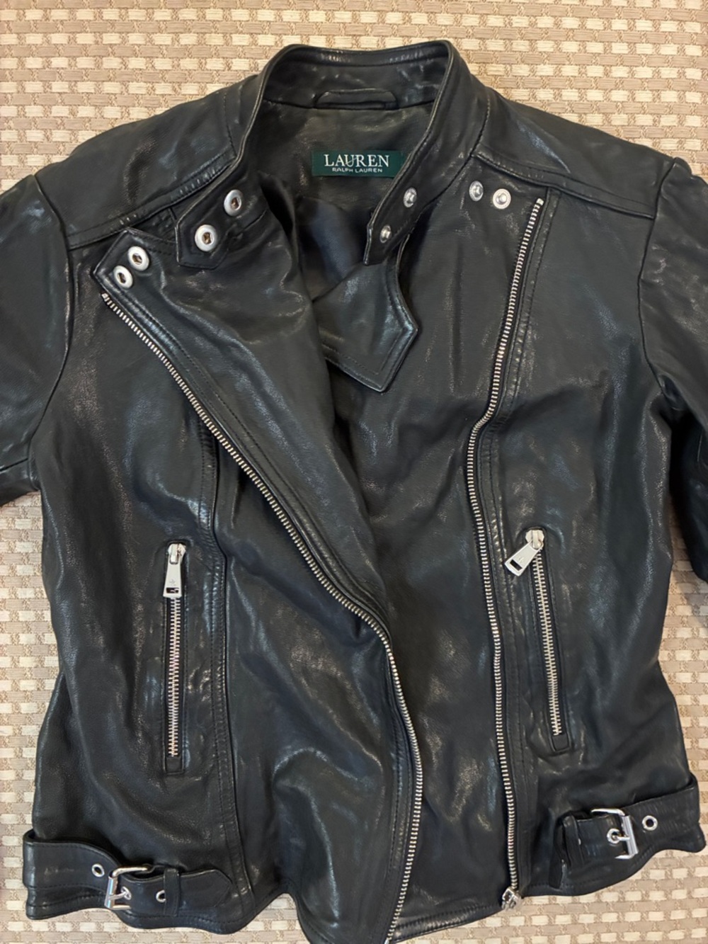 STUNNING Lauren Ralph Lauren Black Leather Moto Jacket
